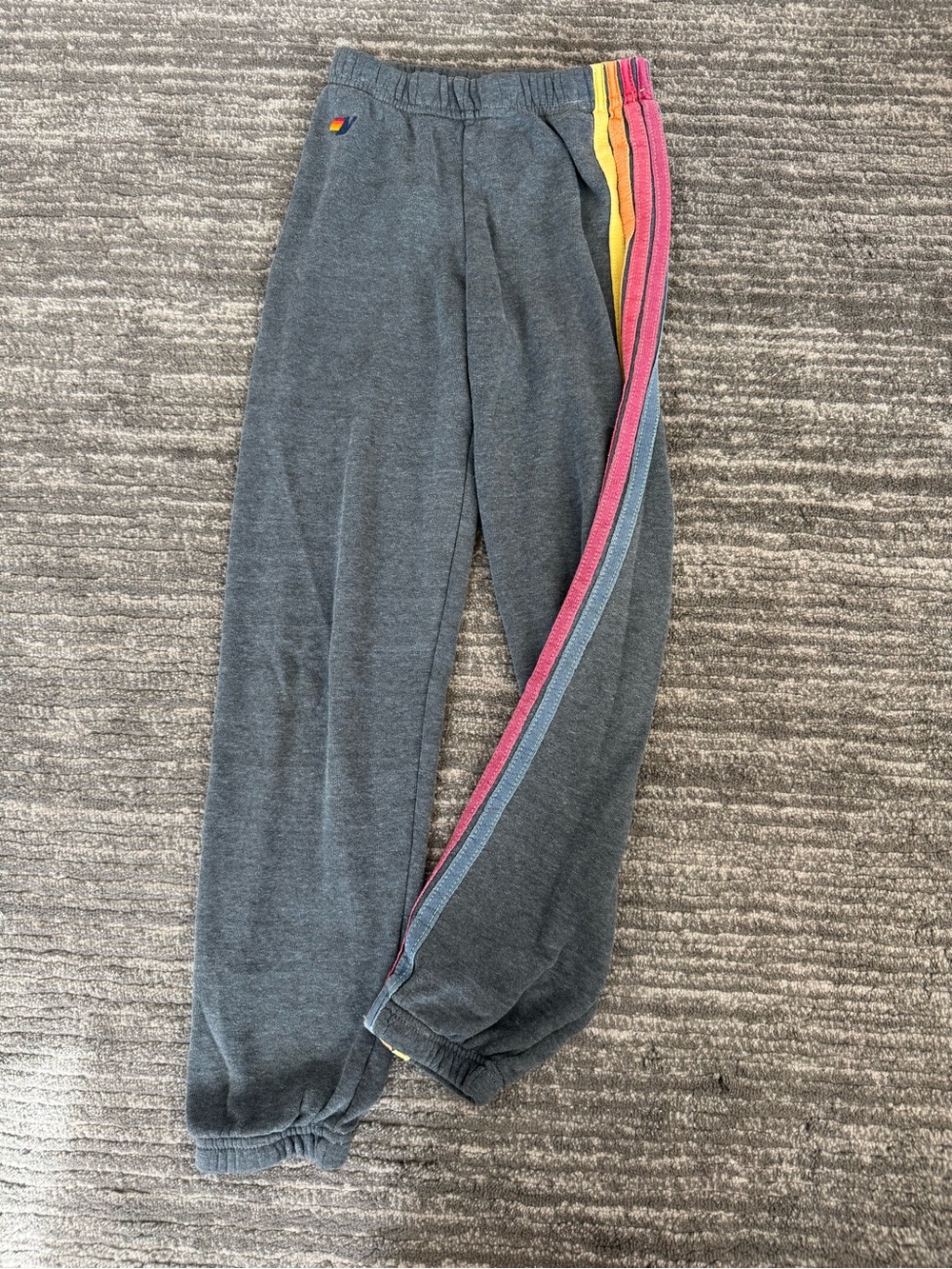 Aviator Nation Kids 5 Stripe Sweatpants –Charcoal Grey w/ Sunset Rainbow Stripes